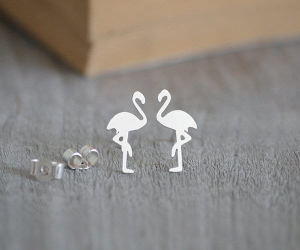 Flamingo Stud Earrings in Silver, Silver Flamingo Ear Posts