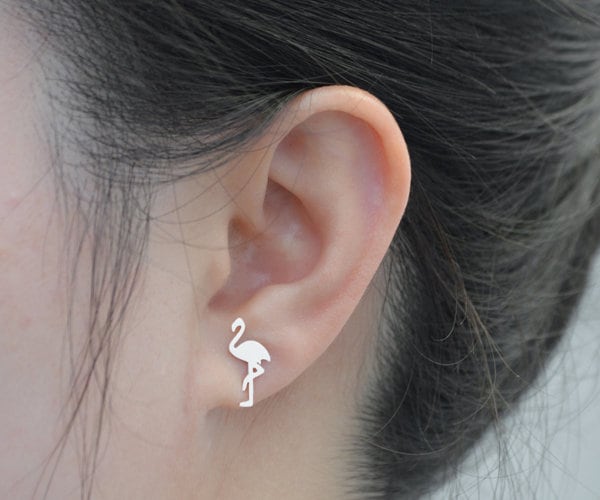 Flamingo Stud Earrings in Silver, Silver Flamingo Ear Posts