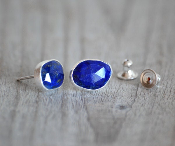 Lapis Lazuli Stud Earrings in Silver
