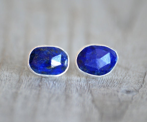 Lapis Lazuli Stud Earrings in Silver
