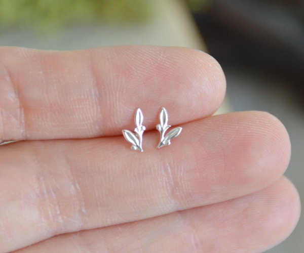 Little Leaf Stud Earrings, Leaf Ear Posts in Sterling Silver