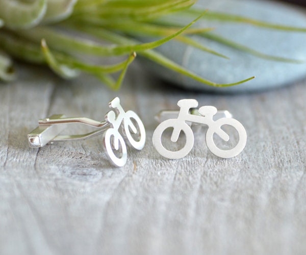 Bicycle Cufflinks in Sterling Silver, Personalized Bicycle Cufflink