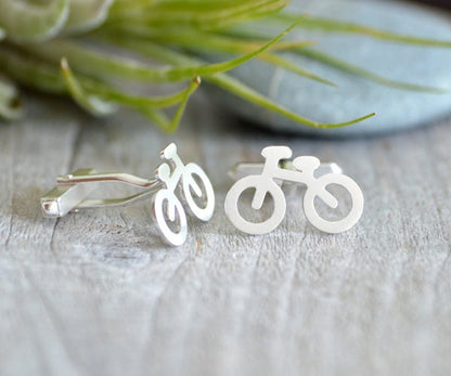 Bicycle Cufflinks in Sterling Silver, Personalized Bicycle Cufflink