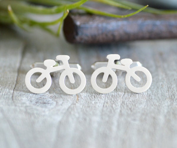 Bicycle Cufflinks in Sterling Silver, Personalized Bicycle Cufflink