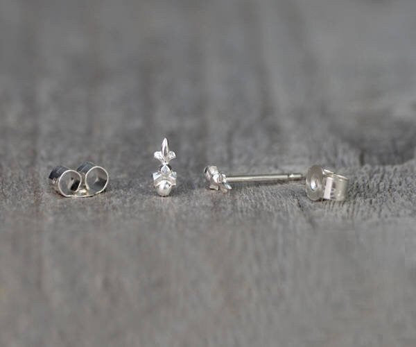 Tiny Fleur De Lis Stud Earrings, Small Silver Ear Posts