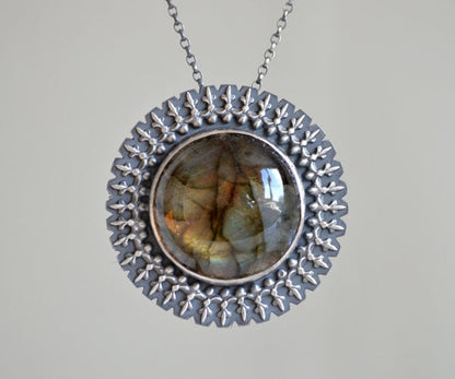 Labradorite Necklace Set in Black Sterling Silver