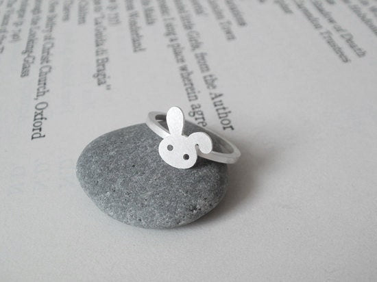 Rabbit Ring in Sterling Silver, Silver Bunny Ring, Floppy Ear Rabbit Ring