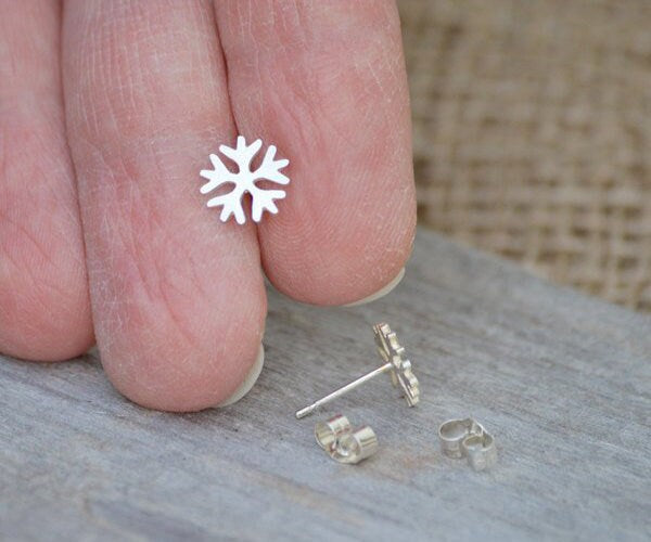 Snowflake Stud Earrings in Sterling Silver, Silver Snowflake Ear Posts