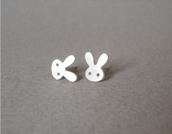 Bunny Stud Earrings with Straight Ears, Silver Rabbit Ear Posts