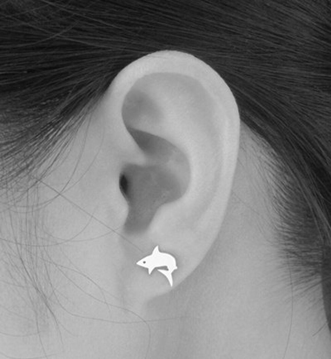 Shark Stud Earrings in Sterling Silver, Silver Shark Ear Posts, Animal Stud Earrings