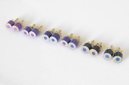 Colour Pencil Stud Earrings, Purple Ear Studs, Hexagon Pencil Ear Posts