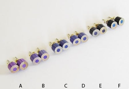 Colour Pencil Stud Earrings, Purple Ear Studs, Hexagon Pencil Ear Posts