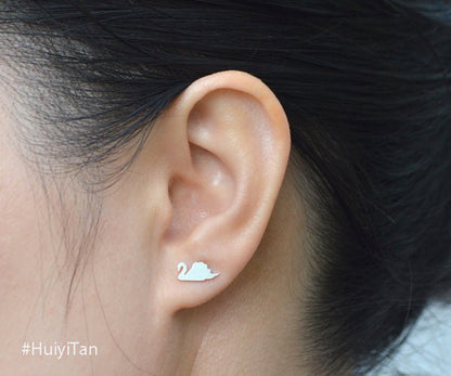 Swan Stud Earrings in Sterling Silver, Silver Swan Ear Studs