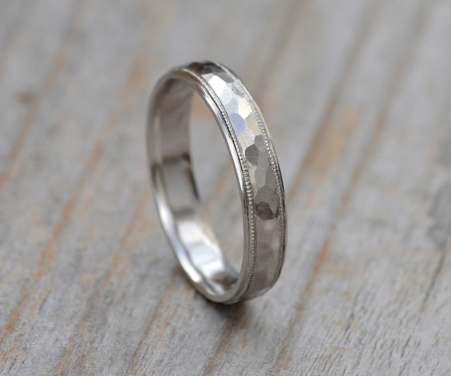 Platinum Wedding Band with Hammer Effect and Milgrain, Platinum Milgrain Wedding Ring, Platinum Wedding Ring, Rustic Wedding Band