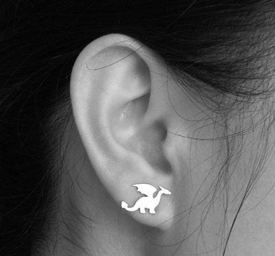 Dragon Stud Earrings in Sterling Silver, Dragon Ear Posts