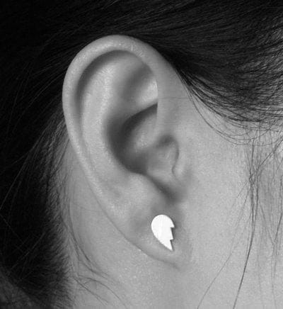 Broken Heart Stud Earrings in Sterling Silver, Heart Shape Ear Posts