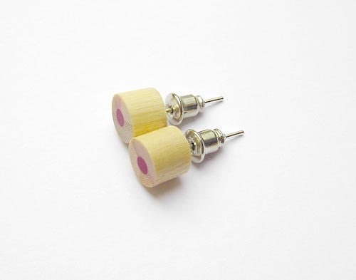 Wooden Colour Pencil Stud Earring, Round Pencil Ear Posts