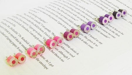 Colour Pencil Stud Earrings, Pink Pencil Ear Posts, Purple Pencil Ear Studs