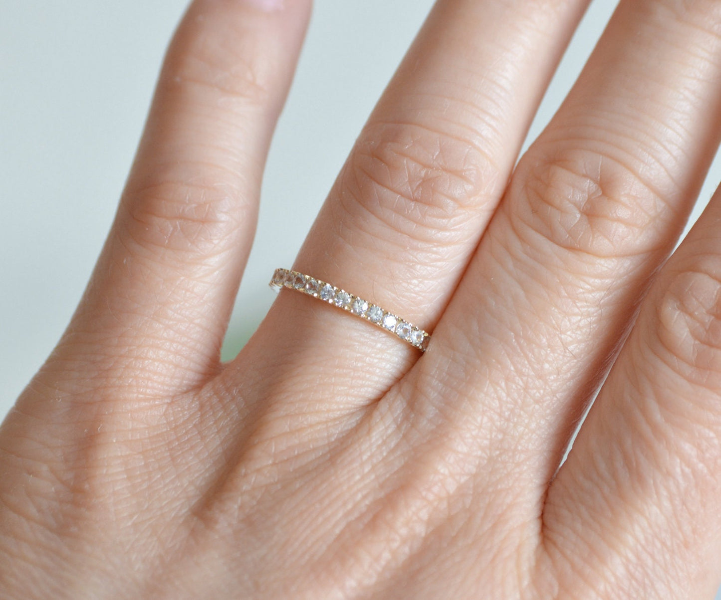 Colourless Sapphire Eternity Ring, White Sapphire Eternity Ring, Sapphire Wedding Ring, Size J
