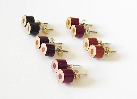 Colour Pencil Stud Earrings, Brown Stud Earrings, Wooden Ear Posts