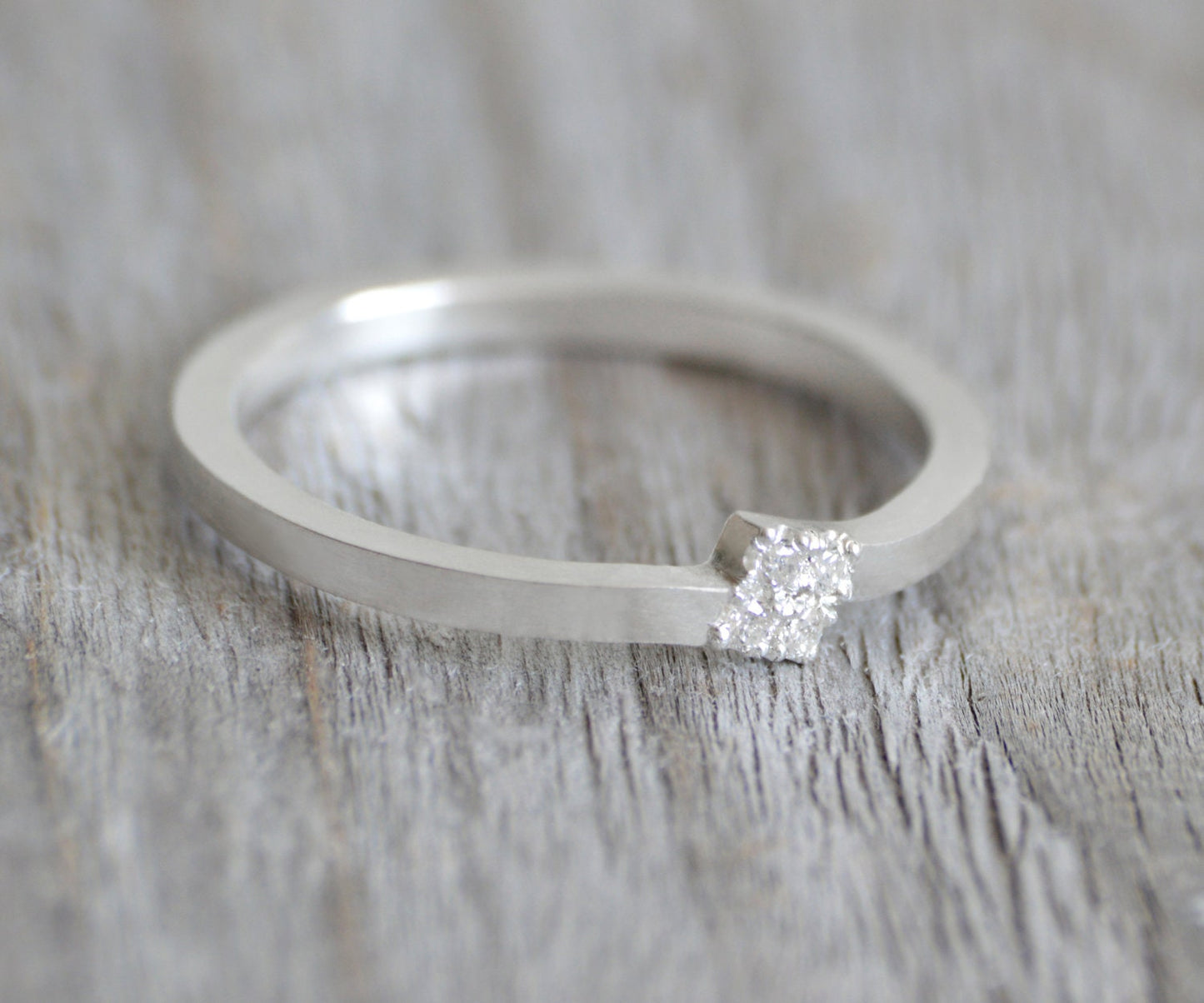 Slim Diamond Engagement Ring, 4 Diamond Engagement Ring, Small Diamond Stacking Ring