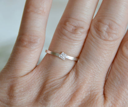 Slim Diamond Engagement Ring, 4 Diamond Engagement Ring, Small Diamond Stacking Ring