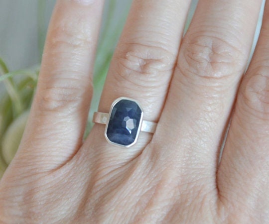 Honeycomb Rose Cut Sapphire Ring, 5.95ct Cushion Shape Sapphire Ring