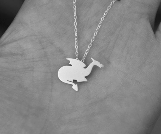 Crouching Dragon Necklace in Sterling Silver, Silver Dragon Necklace