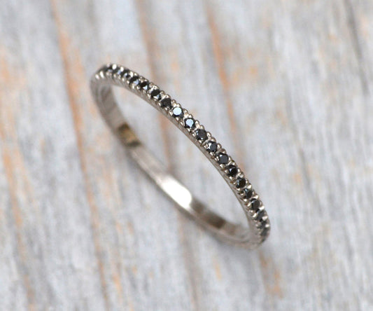 Black Diamond Eternity Ring, Pave Eternity Wedding Ring, Black Diamond Wedding Ring, Pave Diamond Ring