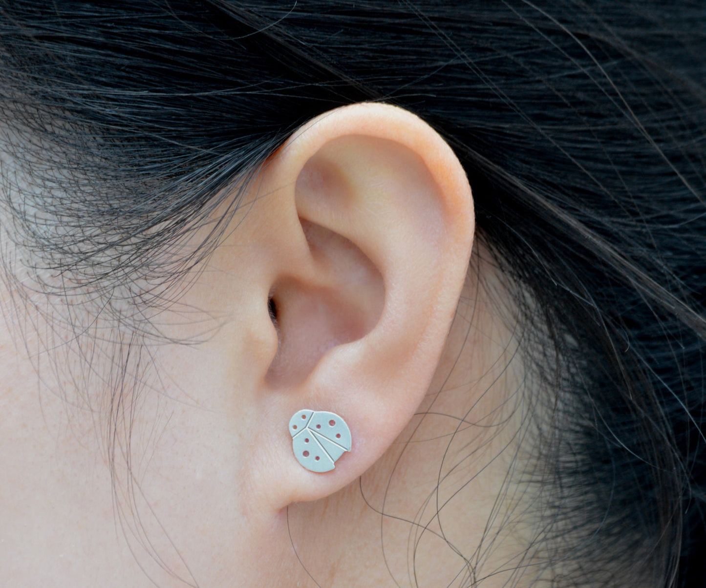 Ladybird Stud Earrings in Sterling Silver, Silver Ladybug Ear Posts