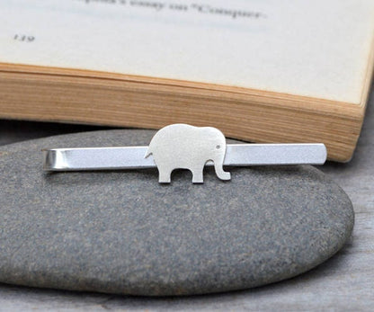 Elephant Tie Clip in Sterling Silver, Personalized Elephant Tie slide