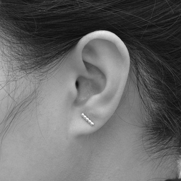 Silver Stick Stud Earrings, Beaded Stick Earrings in Sterling Silver, Simple Stick Ear Posts