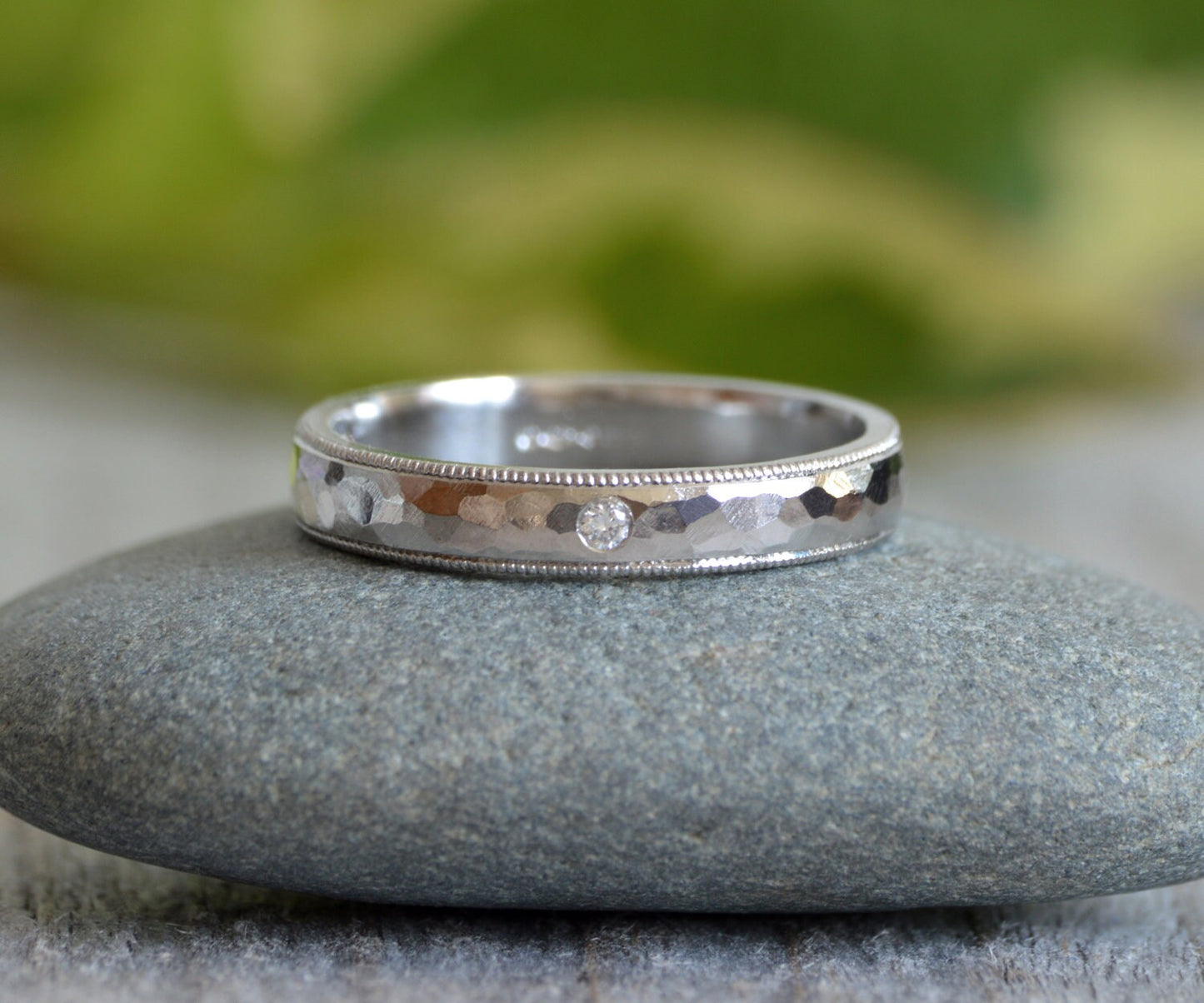 Platinum Milgrain Wedding Band With A Diamond, Milgrain Platinum Wedding Ring With Diamond, Rustic Wedding Band, Made To Order, 3mm Ring