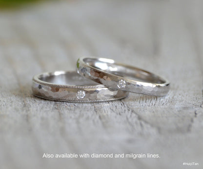 2mm Platinum Wedding Band With Hammered Effect, Platinum Wedding Ring, Rustic Wedding Band, Made To Order