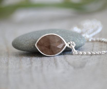 Brown Sapphire Necklace in Sterling Silver, 5.65ct Sapphire Necklace