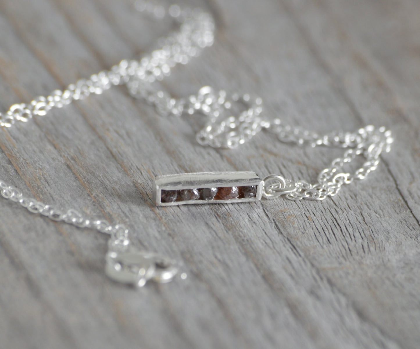 Diamond Bar Necklace, Raw Diamond Necklace, Red Diamond Necklace, Channel Set Diamond Necklace