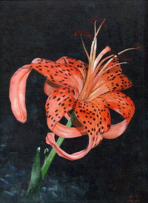 A Blooming Tiger Lilly, Original Acrylic Painting by Huiyi Tan