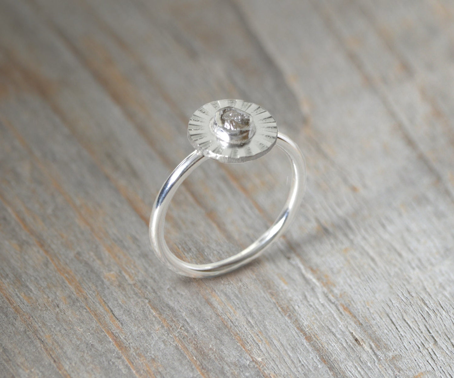 Raw Diamond Flower Ring, Silver Diamond Ring