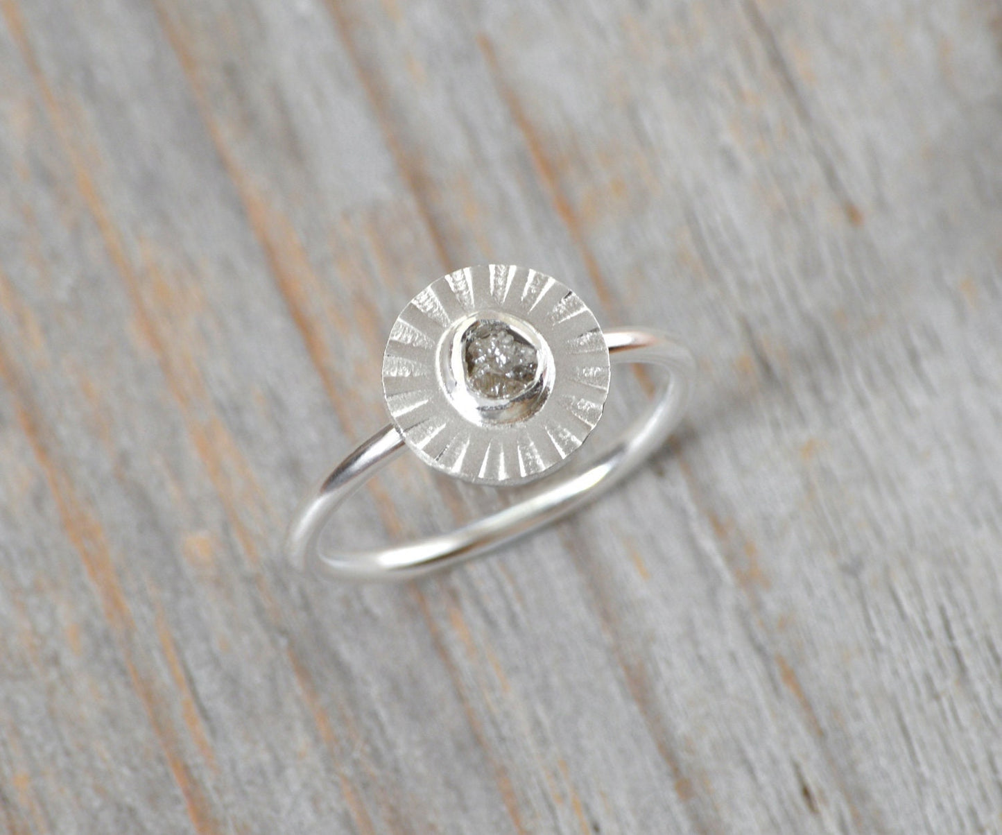 Raw Diamond Flower Ring, Silver Diamond Ring