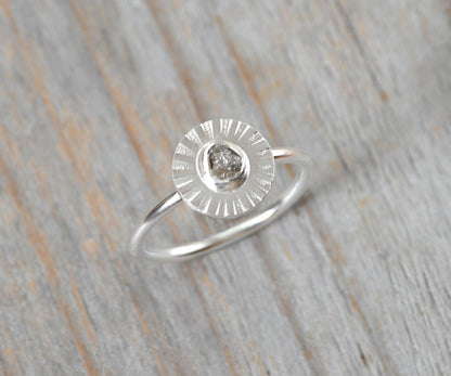 Raw Diamond Flower Ring, Silver Diamond Ring