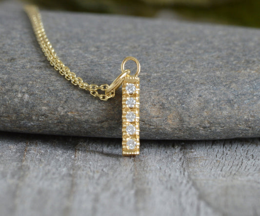Diamond Bar Necklace in 18ct Yellow Gold, Dainty Diamond Necklace, Pave Diamond Necklace