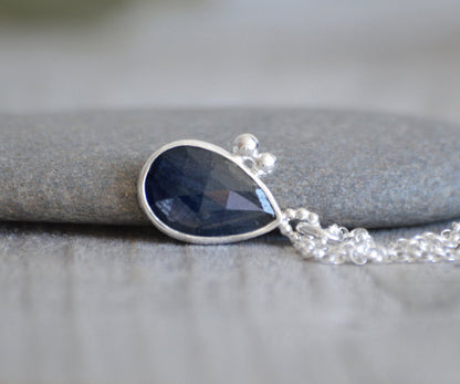 Raindrop Sapphire Necklace, September Birthstone Necklace, 4.6ct Sapphire Necklace