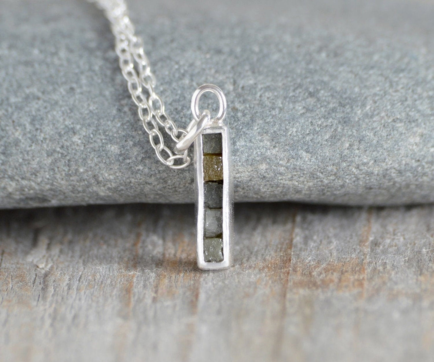 Rough Diamond Mosaic Necklace in Sterling Silver, Diamond Cubes Necklace, Mosaic Diamond Necklace