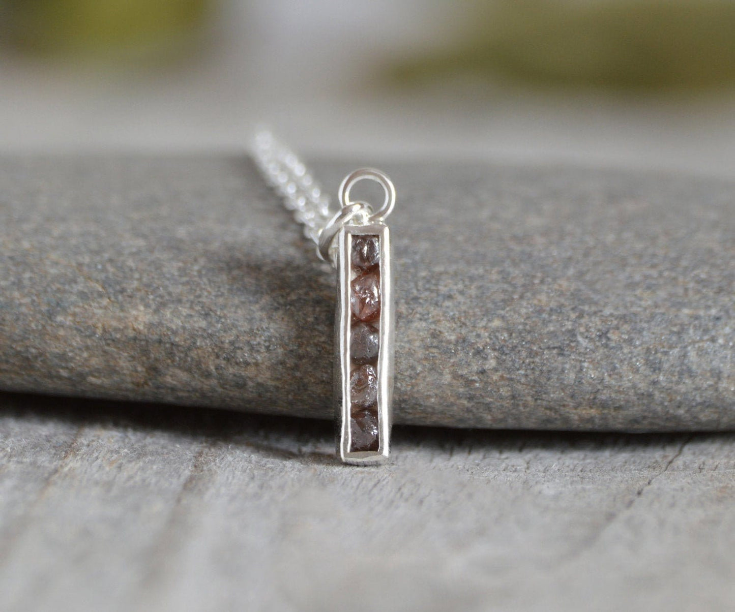 Diamond Bar Necklace, Raw Diamond Necklace, Red Diamond Necklace, Channel Set Diamond Necklace