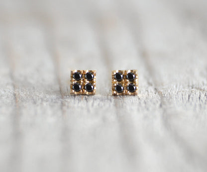 Pave Diamond Stud Earrings in Yellow Gold, Small Diamond Ear Posts