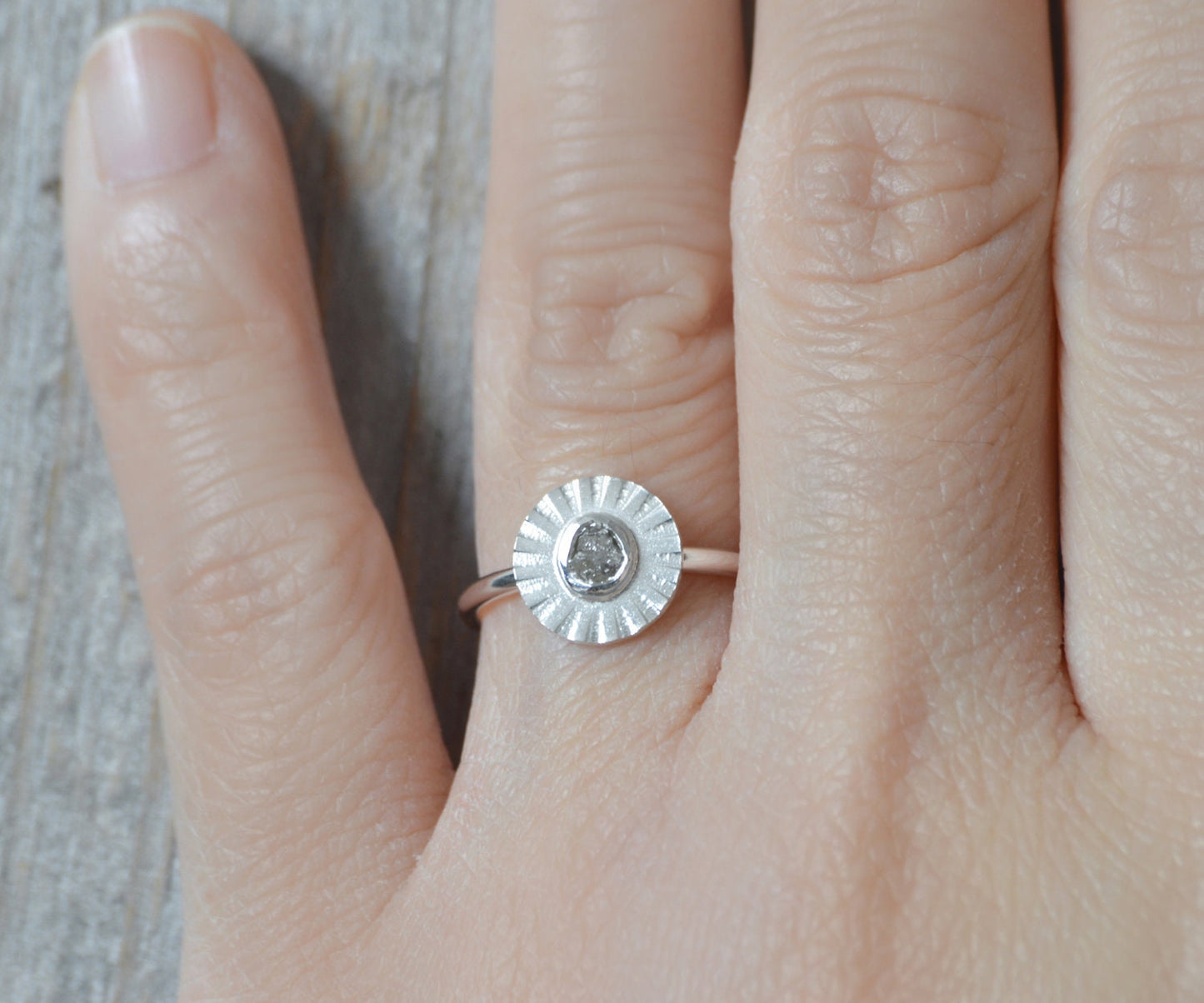 Raw Diamond Flower Ring, Silver Diamond Ring