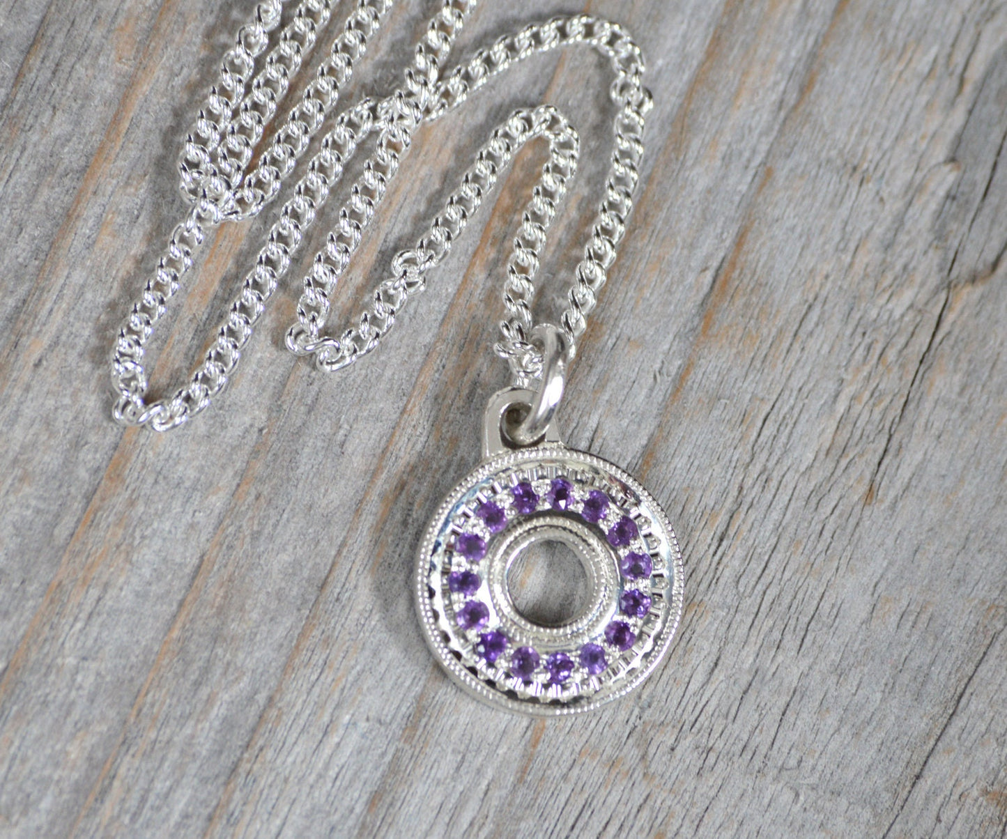 Amethyst Necklace in Sterling Silver, Pave Amethyst Necklace, February Birthstone Necklace