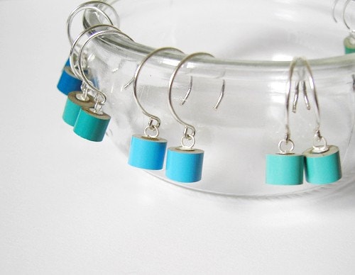 Colour Pencil Earrings in Sterling Silver, Green Pencil Earring, Blue Pencil Earrings