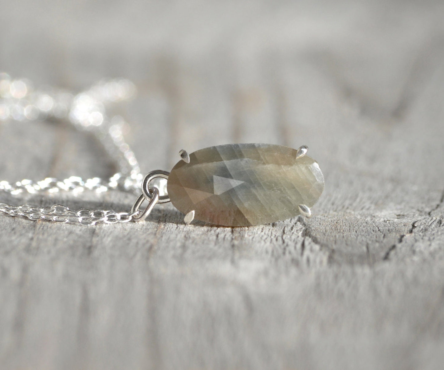 Bi-Coloured Sapphire Necklace in Sterling Silver, Oval Sapphire Neckace, September Birthstone Necklace