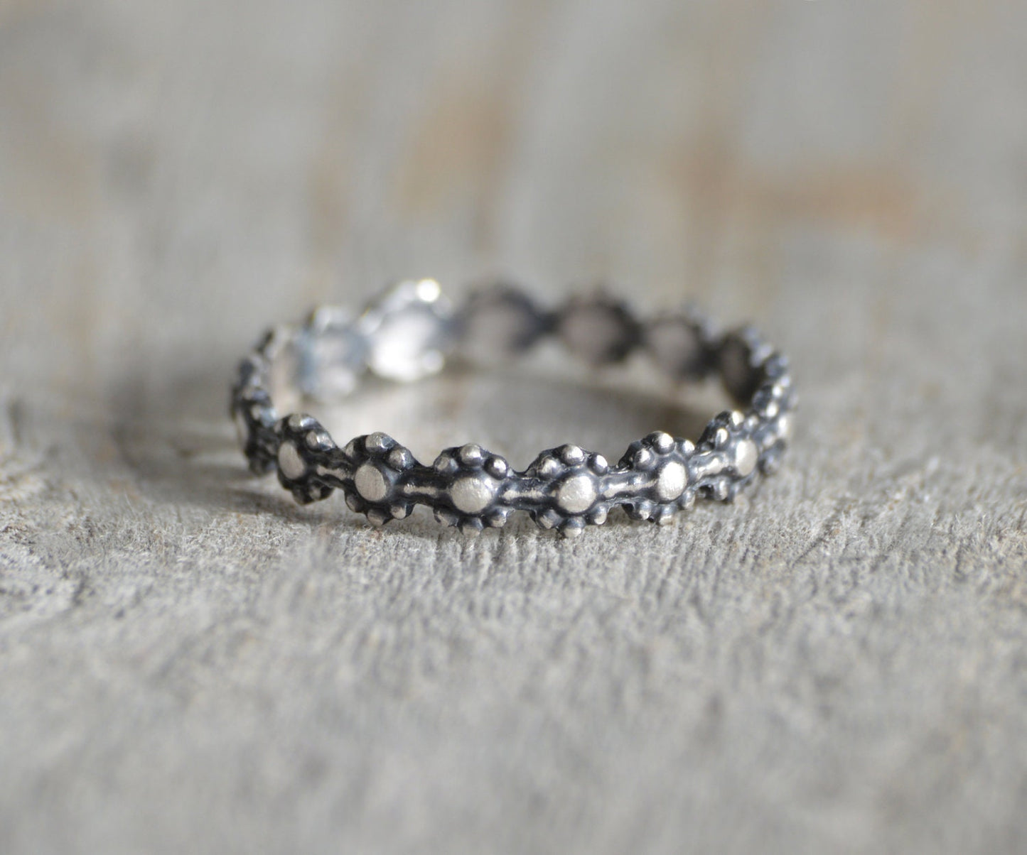 Flower Stacking Ring in Sterling Silver, Floral Stacking Ring, UK size I (US size 4.5)